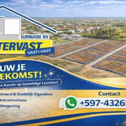 Bouwkavels te koop in Suriname met goede infrastructuur, veilige omgeving en geregistreerde eigendom door Intervast.